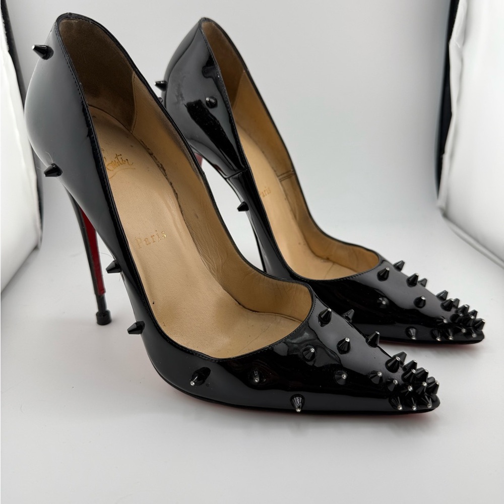 Christian Louboutin Black Patent Spiked Pumps